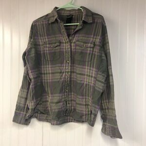 The North Face Plaid Button-Up Shirt Long Sleeve XL Purple Green